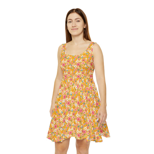 Blossoming Elegance [Yellow] Women's Skater Dress (AOP)
