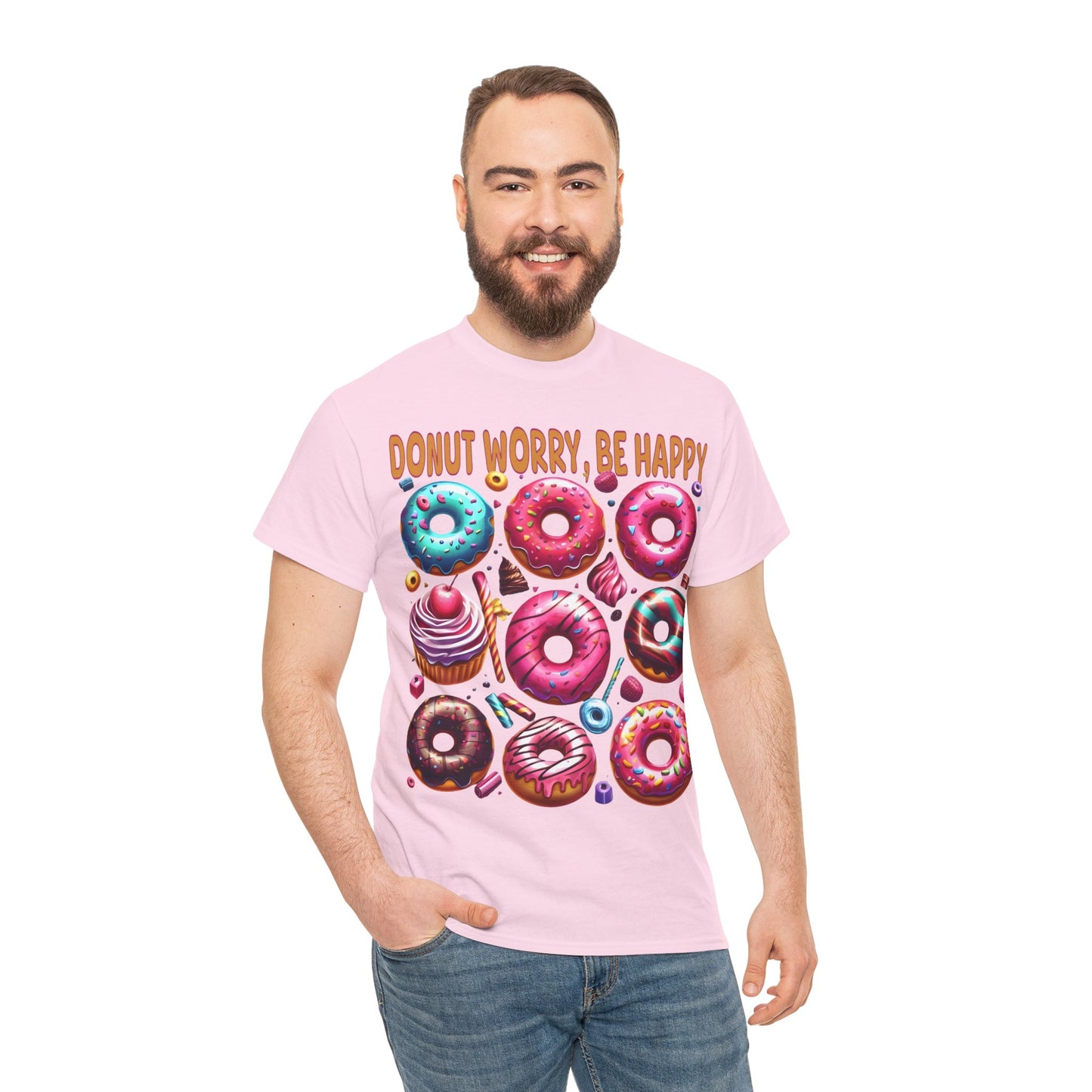 Donut Worry Be Happy Unisex Heavy Cotton Tee, Gildan 5000